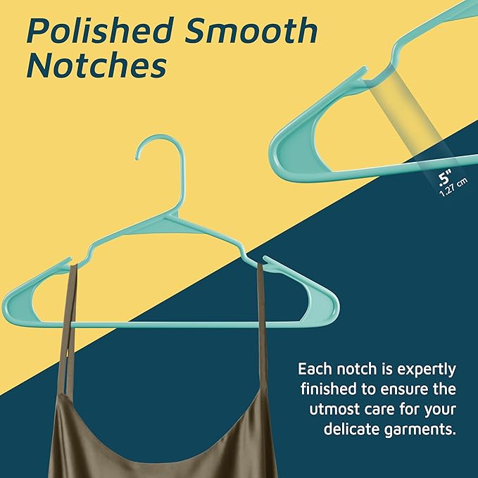 Plastic Clothes Hangers – Heavy Duty Hanger Set, for Organizing Clothes, Dresses, and Coat, Holds Up to 5 lbs, Space-Saving Hangers with Non-Slip Shoulder Grooves, Pack of 80, Aqua