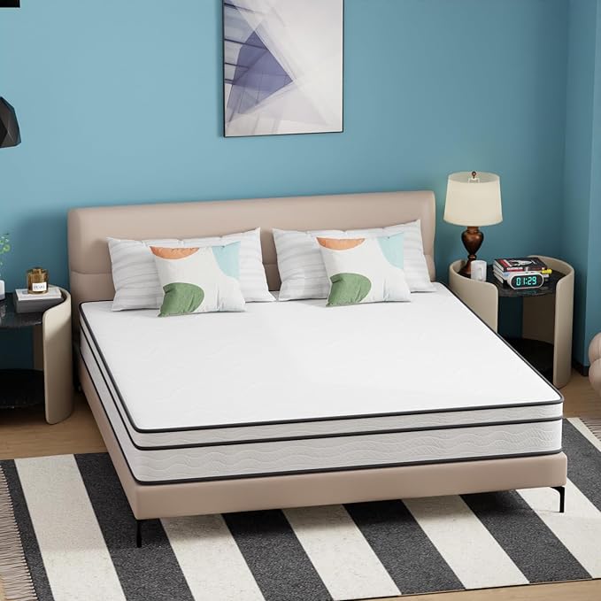 PayLessHere 10 Inch Innerspring King Mattress Medium Firm Hybrid Mattress with Removable Cover CertiPUR-US Certified Bed-in-a-Box Pressure Relief Foam Mattress,White