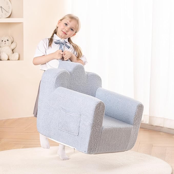 Tiita Kids Couch Plush Toddler Chair, Cloud-Like Glow in The Dark Kids Sofa Toddler Reading Chair with Washable Cover Carrying Handle, Convertible Children Sofa Chair for Girls and Boys