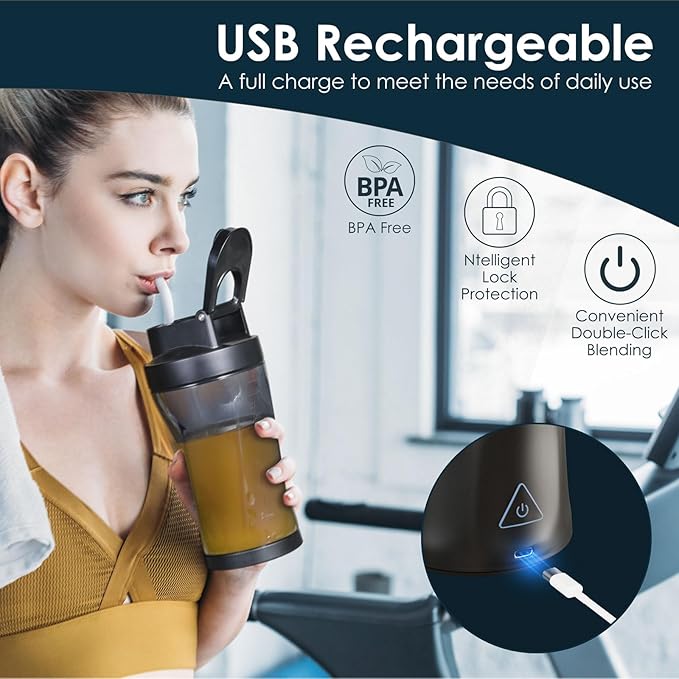Personal Blender Wireless 24oz Cordless Mini 360 Watt Portable Blender-for Smoothies Freshly Squeezed Juices 6000mAh Self Cleaning and BPA Free Portable Juicer with 6 Sharp Blade Carbon Black