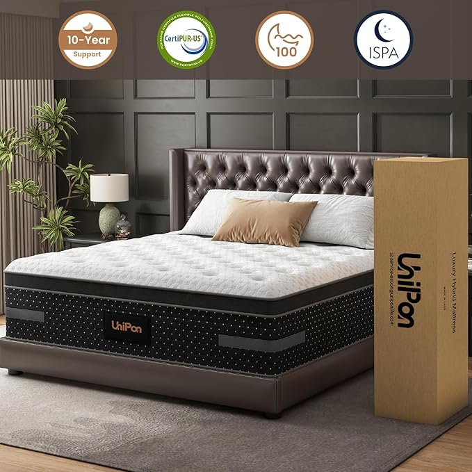 King Mattress 10 Inch, Firm Hybrid Mattress in a Box Couples Motion Isolation with Extra Lumbar & Shoulder Support for Pain Relief, Hotel Collection- Fiberglass Free - 365 Night Trial