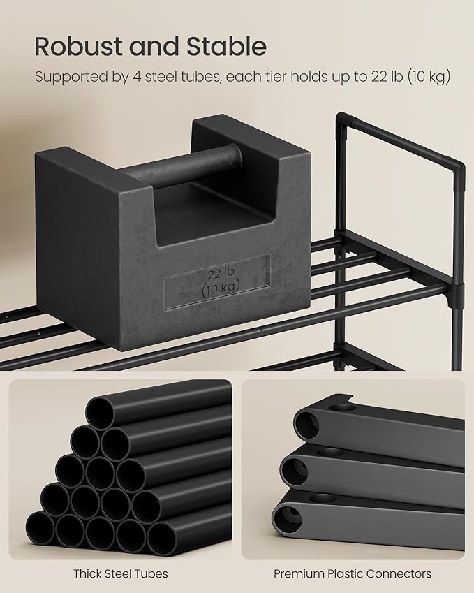 SONGMICS Shoe Rack, 10-Tier Shoe Organizer, Metal Storage Shelf, Upright or Upside Down, for 11-22 Pairs, for Entryway, 11.8 x 17.7 x 68.5 Inches, Black ULSA25BK