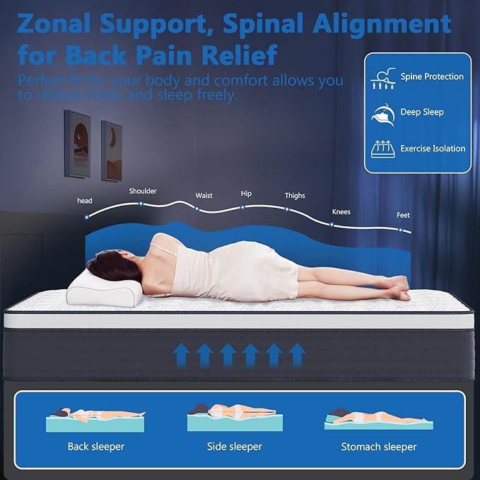 COOLMI Twin Mattress, 12 Inch Hybrid Memory Foam Mattress in a Box, Pressure Relief for Back Support, Medium Firm, Individually Pocket Springs, 100-Night Trial & CertiPUR-US Certified, Twin Size