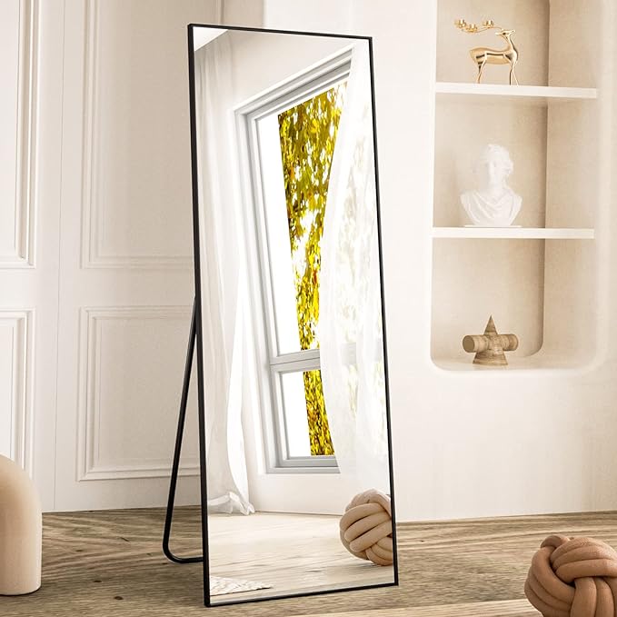 HARRITPURE 65"x22" Full Length Mirror Aluminum Frame Wall Mirror Floor Rectangle Mirrors Standing Wall & Leaning Large Dressing Mirror for Living Room Bedroom Cloakroom,Black