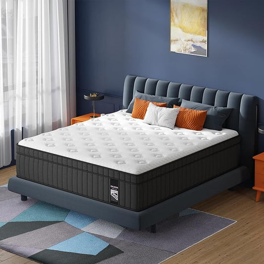 Queen Mattress, 12 Inch Hybrid Mattress in a Box with Gel Memory Foam and Pocket Spring, Medium Firm Feel, Cooler Sleep & Pressure Relief, 60 * 80 * 12, 120 Nights Risk-Free Trial