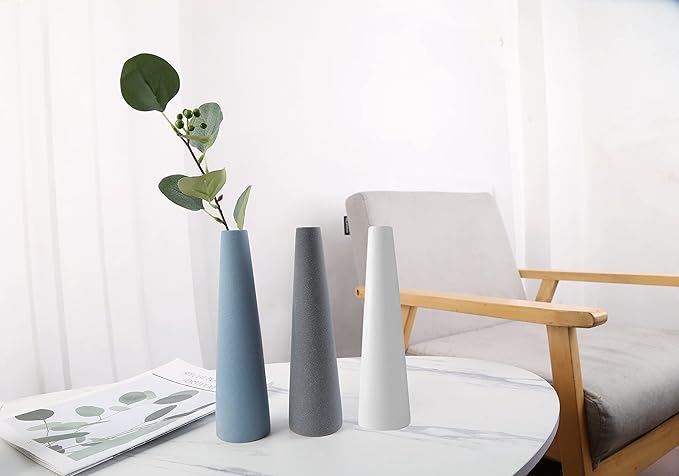 Ceramic Vase, Modern Home Decor Ceramic Vase, Frosted Porcelain Vase, Grey Minimalist Vase,Living Room Decoration，Ideal Shelf, Best Decoration. (Blue)