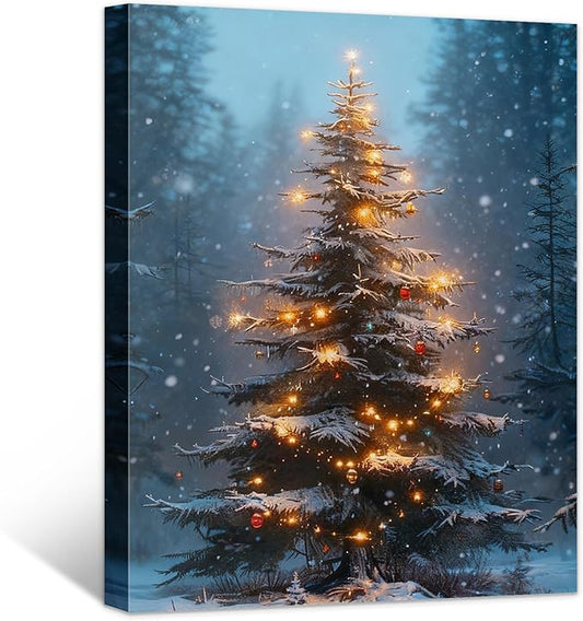 Framed Christmas Pictures Wall Decor,Vintage Pine Tree Prints,Winter Christmas Canvas Wall Art Decoration for Bedroom Bathroom Living Room Rustic Xmas Holiday Gifts (Christmas Tree 3, 20'' X 32'')