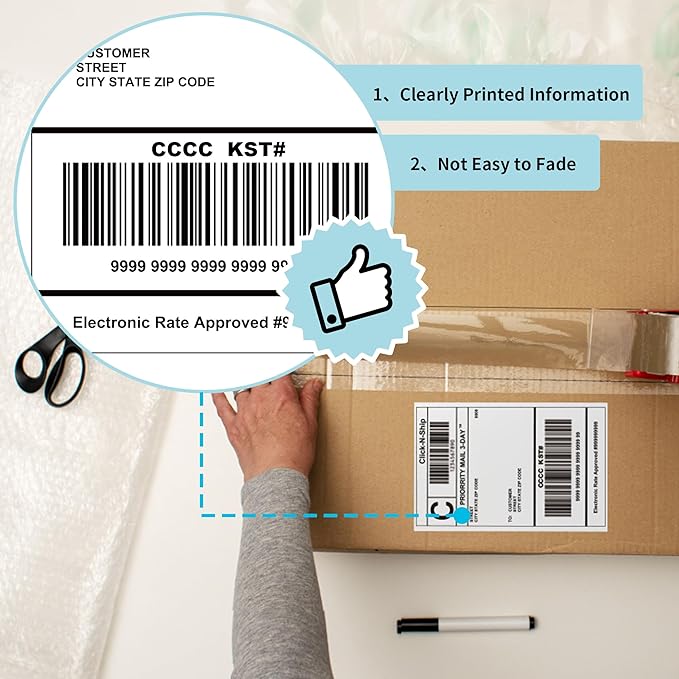 L LIKED 4000 Fanfold 4 x 6 Thermal Labels, with Perforated Line Shipping Labels, Compatible with Zebra & Rollo Printer, Commercial Grade
