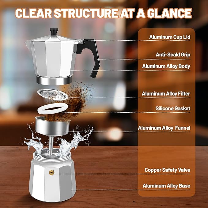 2 Cup Aluminum Espresso Stovetop Moka Pot Express Coffee Maker Percolator Italian Classic Mocha Coffee Machine for Italian and Cuban Cafe Brewing for Home & Camping 100ml 3.3oz