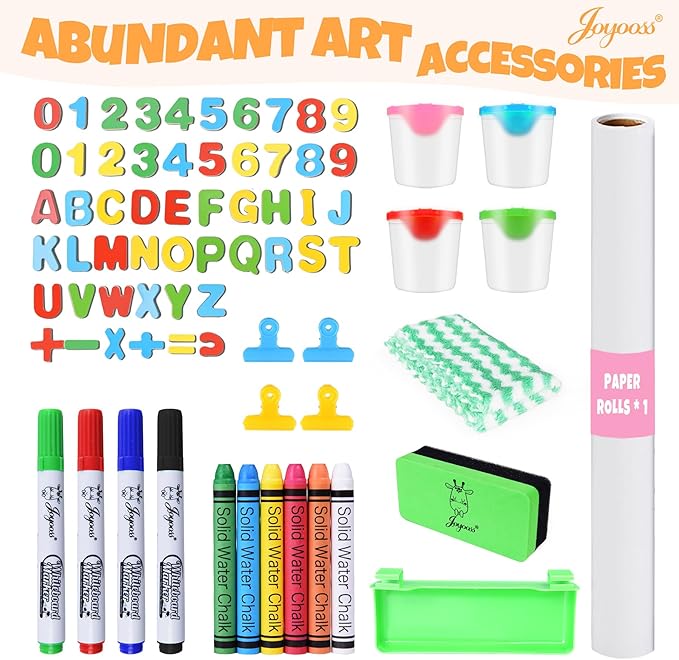 JOYOOSS Easel for Kids Art Easel for Toddlers,Wooden Kid Easel with Paper Roll - Chalkboard for Kids Adjustable Double Sided Kid Dry Erase Board,Outdoor Art Easel Toddler
