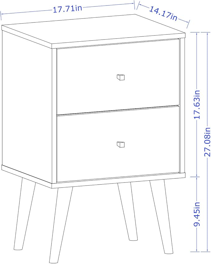 Manhattan Comfort Liberty Mid Century Modern Nightstand with Drawers, Bedside Table for Bedroom and Living Room, Night Stand Accent Decor, Easy Assembly, Brown