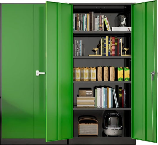 Greenvelly Metal Garage Storage Cabinet with Doors and Adjustable Shelves,72" Steel Lockable File Cabinet for Home Office,Garage,School(Black Green,32" W x 16" D)