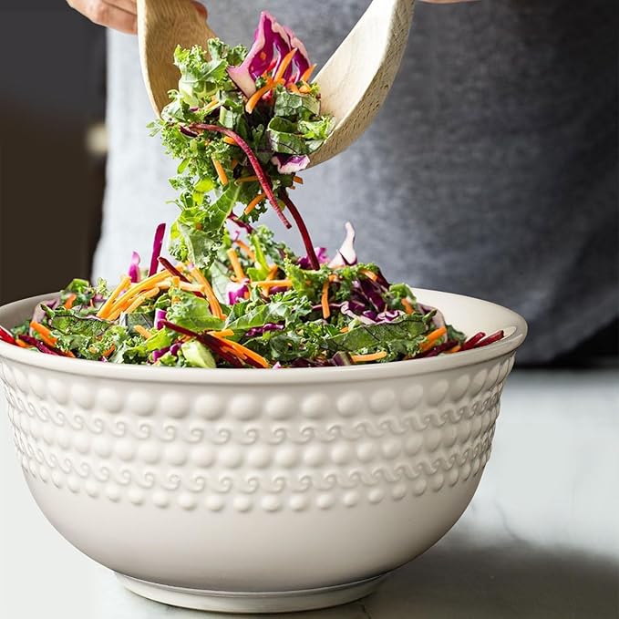 Large Salad Bowls Set of 4, 60oz White Serving Bowls Deep Deep Embossed Ceramic Mixing Bowl for Soup Kitchen, Eating, Ramen, Pasta, Dishwasher & Microwave Safe 8 inch (Auspicious Clouds)
