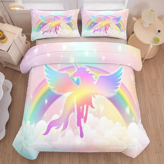 Tailor Shop Unicorn Girls Comforter Sets Twin Size,Unicorn Pink Bedding Sets for Girls Kids Teens with 1 Pillowcase……