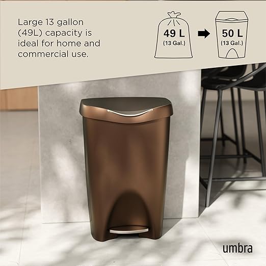 Umbra 084200-125 , Bronze Brim Large Kitchen Trash Stainless Steel Foot Pedal – Stylish and Durable 13 Gallon Step Garbage Can with Lid