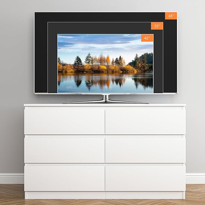 White Dresser for Bedroom,Modern Large 6 Drawer Dresser with Deep Drawer,Wide Storage Chest of Drawers,Wood Bedroom Storage Organizer Furniture for Closet