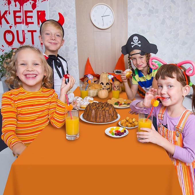 MASHAN 4Pcs Halloween Tablecloth Plastic Orange Black Purple Green Table Cloths Disposable Rectangle Table Covers for Halloween Theme Kids Birthday Witch Vampire Party Decorations, 54 x 108 Inch