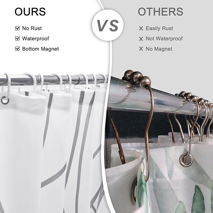 Punkray Grey and White Striped Polyester Shower Curtain for Bathroom with 8 Hooks, Weighted Hem, Waterproof Bath Accessories Hotel Style, 54 x 72