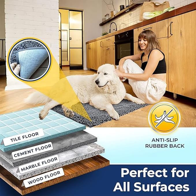 Muddy Mat Chenille Bathroom Rugs Quick Dry Microfiber Mats Non Slip Washable, Extra Thick, Soft and Highly Absorbent Bath Mats for Bathroom, Kitchen, and Shower Floor - Grey XL 59"X35"