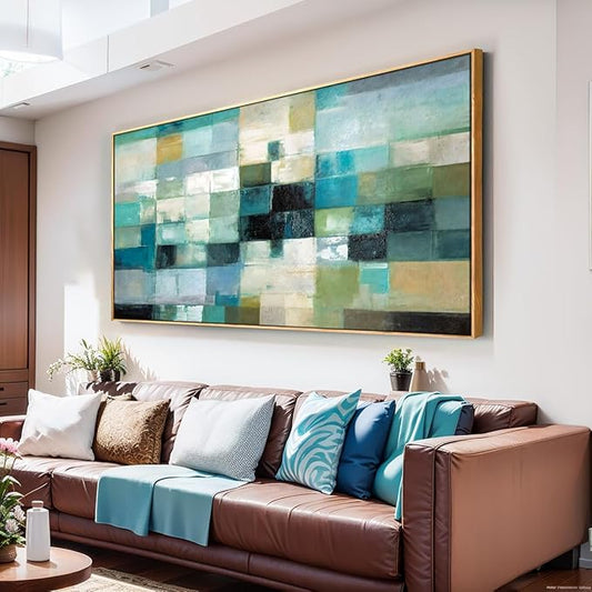 Wall Art Modern Artwork Abstract Canvas Painting Green Blue Fantasy Colorful Wall Decor for Living Room Bedroom Dining Room Home Office Decor 24"x48" with Framed…