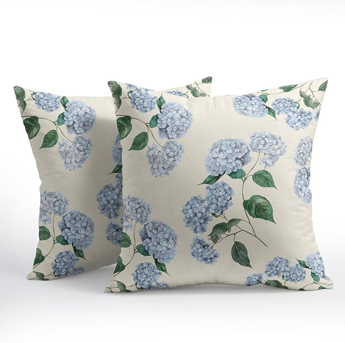 Kawani Blue Hydrangea Pillow Covers 24x24 Inch Set of 2 Blue Floral Outdoor Decorative Throw Pillow Covers Rustic Flower Pillowcases Spring Summer Cushion Covers for Home Couch Decor