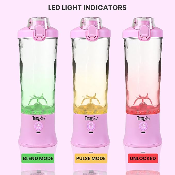 Total Chef Portable Blender - USB Rechargeable Personal Smoothie Mixer, Protein Shake Maker, Cordless Travel Mini Licuadora, Blend Frozen Fruit, Drink Milkshake On The Go,Ice Crusher 20 OZ, Lilac