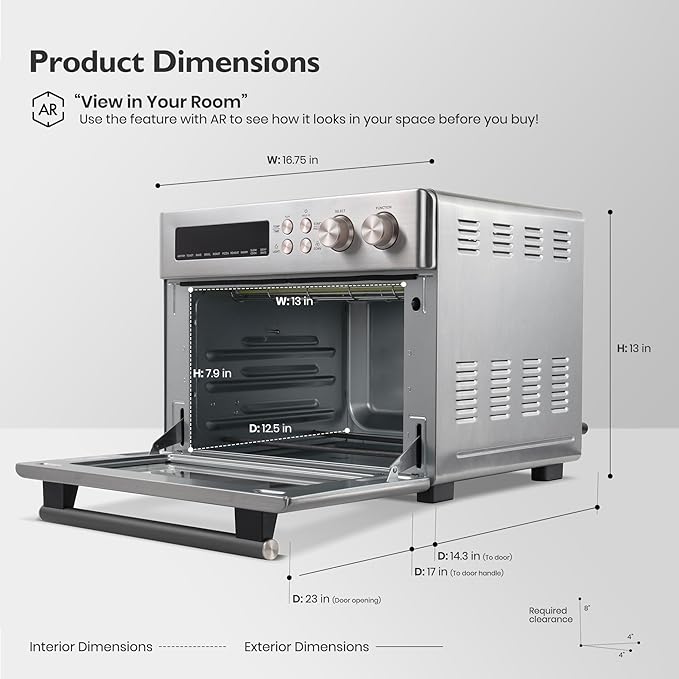 Infrared Heating Air Fryer Toaster Oven, Extra Large Countertop Convection Oven 10-in-1 Combo, 6-Slice Toast, Enamel Baking Pan Easy Clean with Recipe Book, Brushed Stainless Steel Finish