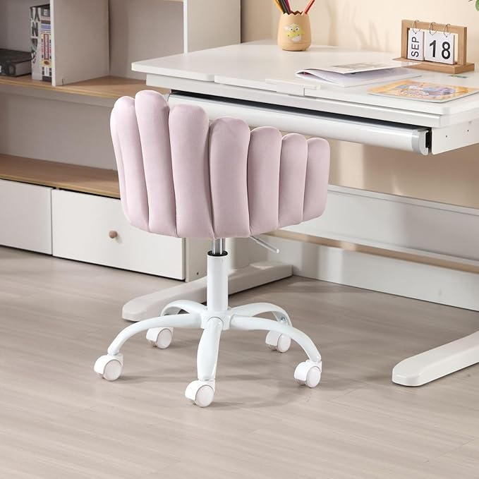 LukeAlon Kids Cute Swivel Desk Chair, Velvet Child Study Chair with Rolling Wheels and Arms, Comfy Upholstered Height Adjustable Teen Vanity Chair for Home Bedroom School, Purple