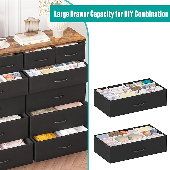 Dresser for Bedroom with 12 Drawers, Tall Fabric Drawer Dresser, Compact Chest of Drawers for Closet, Nursery, Bedside, Living Room, Laundry, Entryway, Hallway
