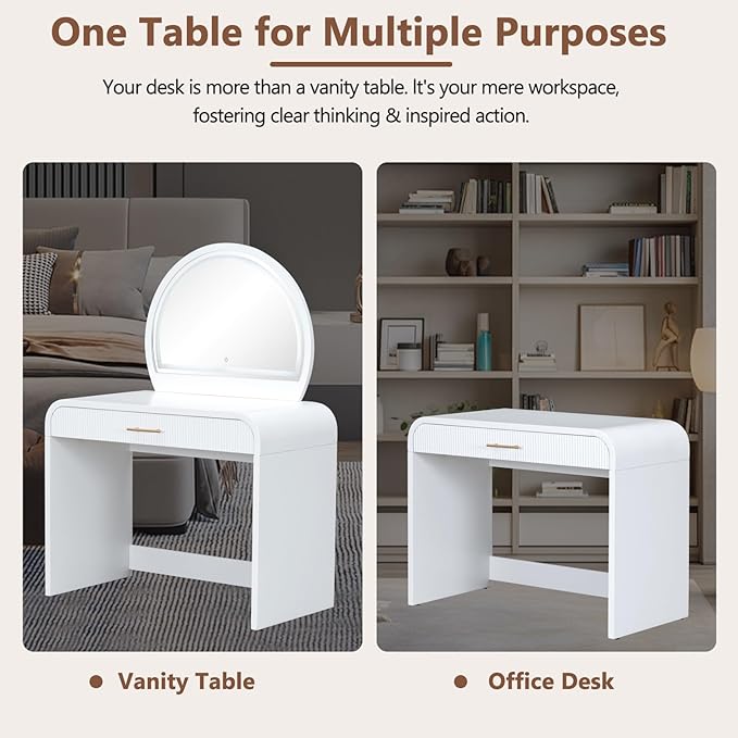 Merax 39" Make Up Vanity Desk with Touch Screen Lighted Mirror and Storage Drawer, Rubber Wood Girls Makeup Dresser Table for Bedroom, Dressing Room