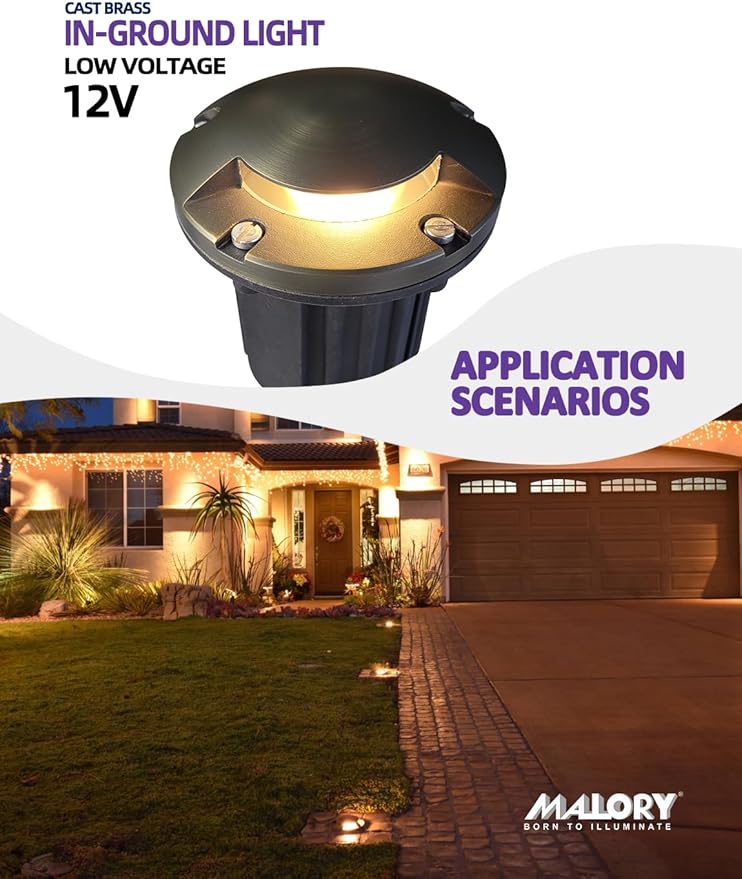 MALORY Brass Top Cover Landscape Well Lights,（5‘’H 12V Low Voltage Outdoor In Ground Lights,Landscape Lighting for Pathway, Driveway and Garden (One-Direction Turret, 1-Pack Without Bulb)
