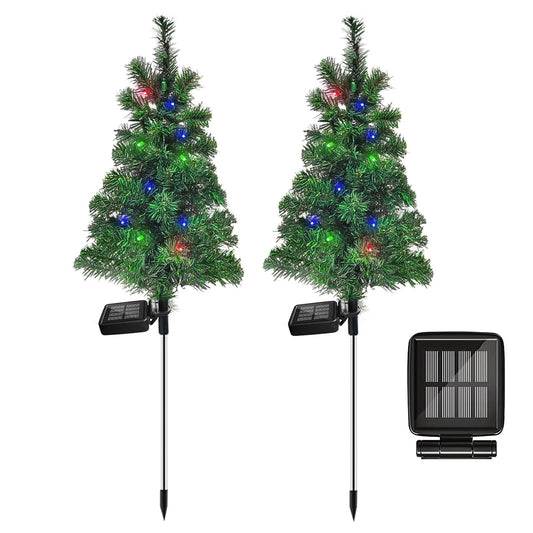 Solar Christmas Tree Garden Stake Lights Waterproof Christmas Decorations Tree Lights Outdoor Xmas Tree Light Christmas décor Pathway Lights Patio Yard (Color, 2pcs