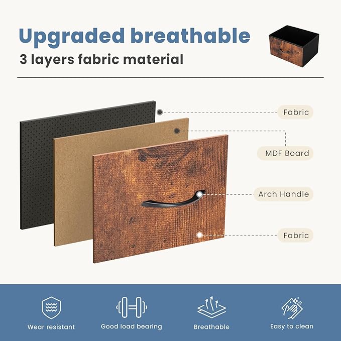 DUMOS Dresser for Bedroom 4 Drawers, Tall Fabric Closet Chests Organizer Tower Furniture with Wooden Top Metal Frame for Nursery, Living Room, Closet, Brown