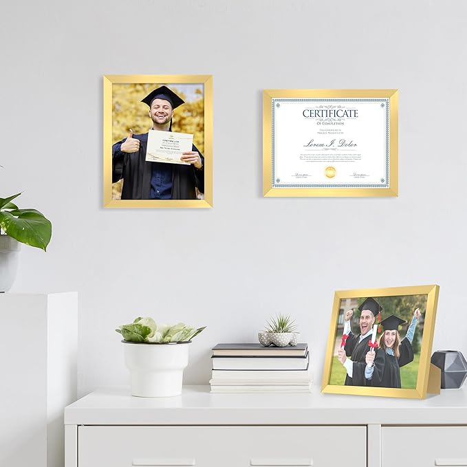 8.5x11 Picture Frame set of 15, Multi Certificate 8.5 by 11 Picture Frames Bulk, Document Diploma Award Frame for Wall Hanging or Tabletop Display, Gold