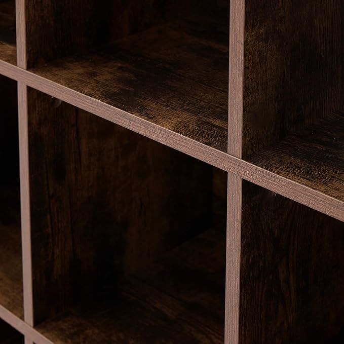 8 Cube Storage Organizer, 2 Tier Bookshelf for Living Room, Farmhouse Bookcase with Led, Kids Toy Storage Cabinet, Wall Cubby Shelves for Home Decor, Wood Display Cabinet for Bedroom, Brown