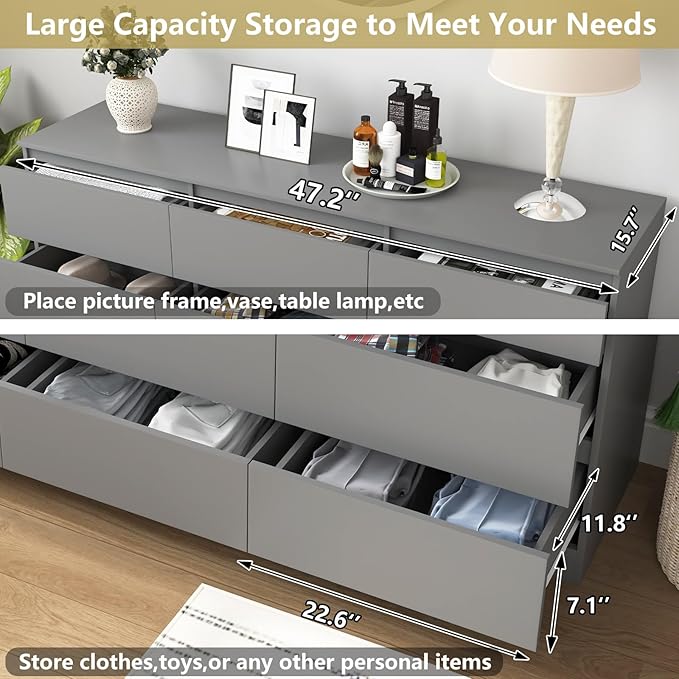 Grey Dresser for Bedroom,Modern Large 9 Drawer Dresser with Deep Drawer,Wide Storage Chest of Drawer,Wood Bedroom Storage Organizer Furniture,TV Stand for Living Room