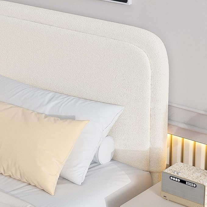 BarnFurin Twin Size Bed Frame,Cloud Boucle Upholstered Platform Bed Frame with Headboard, Modern Style, Soft Rounded Corners, No Box Spring Required, Easy Assembly, Cream
