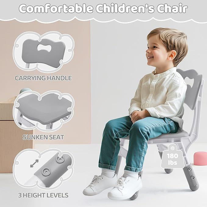 Toddler Table and 4 Chairs Set, Height Adjustable Kids Table and Chairs, 31.5''L x 23.6''W, Marble Pattern & Graffiti Desktop, Children Multi-Activity Table for Home/Daycare/Classroom