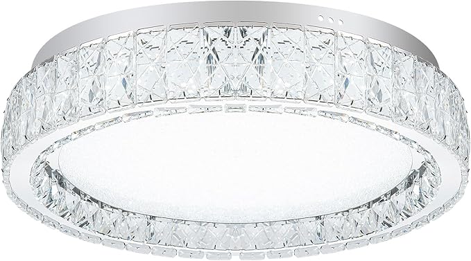 LamQee Crystal Flush Mount Ceiling Light Fixture, Dimmable LED Modern Close to Ceiling Light, Hallway Light Fixtures Round Ceiling Chandelier for Bedroom Kitchen Bathroom Closet Foyer, Small, 9.8 inch