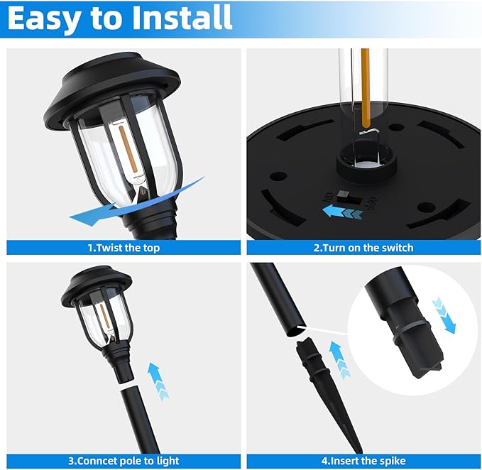 12 Pack Solar Lights Outdoor, 6000K Solar Pathway Lights Waterproof Auto On/Off Powered,Landscape Lighting for Path, Yard, Walkway, Driveway, Garden