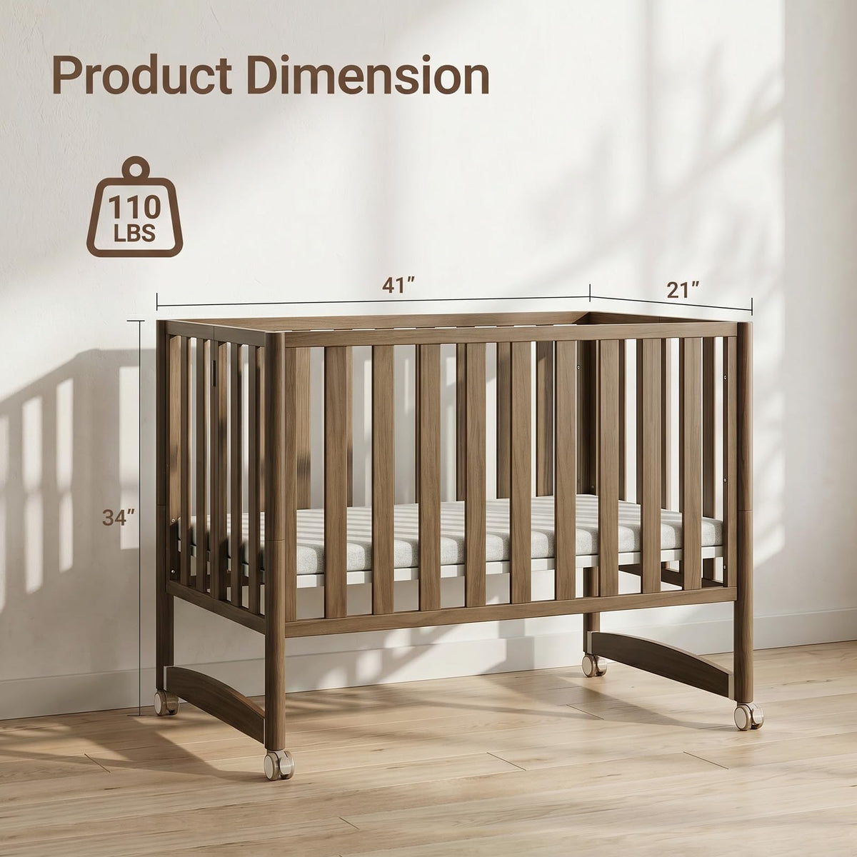 MAMAZING EvoNook 7-in-1 Convertible Baby Mini Crib with Wheels