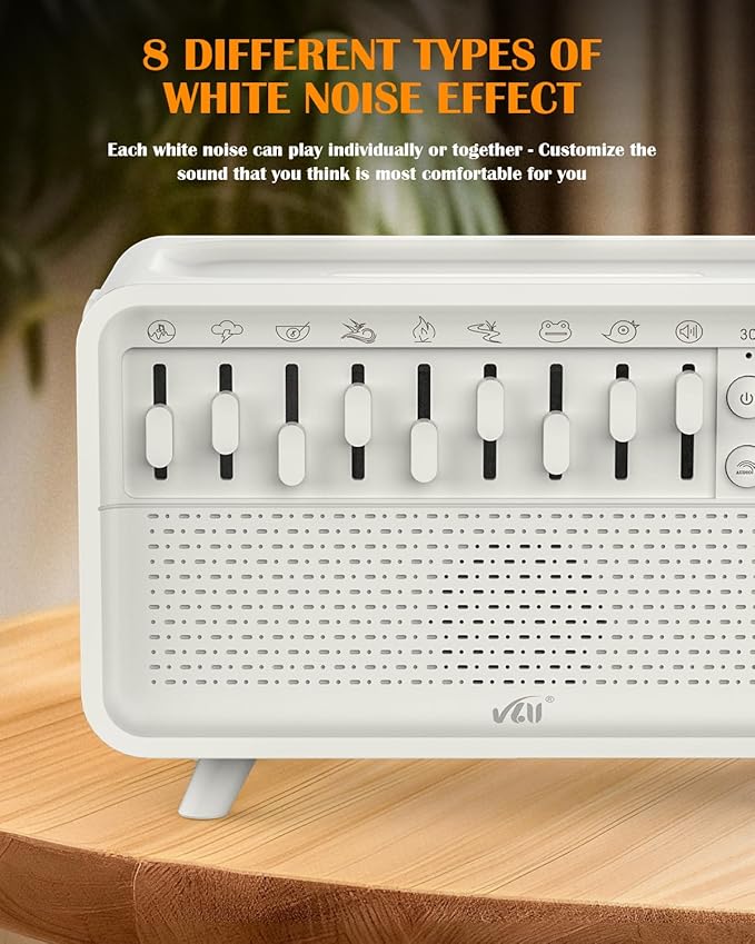 VLU White Noise Sound Machine Diffuser, Essential Oil Diffusers for Home, Air Aroma Diffuser Humidifier with 8 White Noise Effect & LED Night Light, Speaker, Timer, Plug in Design