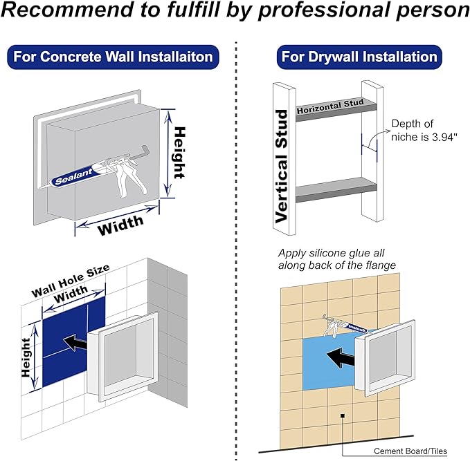 Stainless Steel Shower Niche 24" X 12" Brushed No Tile Needed Wall Niche Double Shelves Recessed Shower Shelf for Bathroom Storage Over Mount Installation