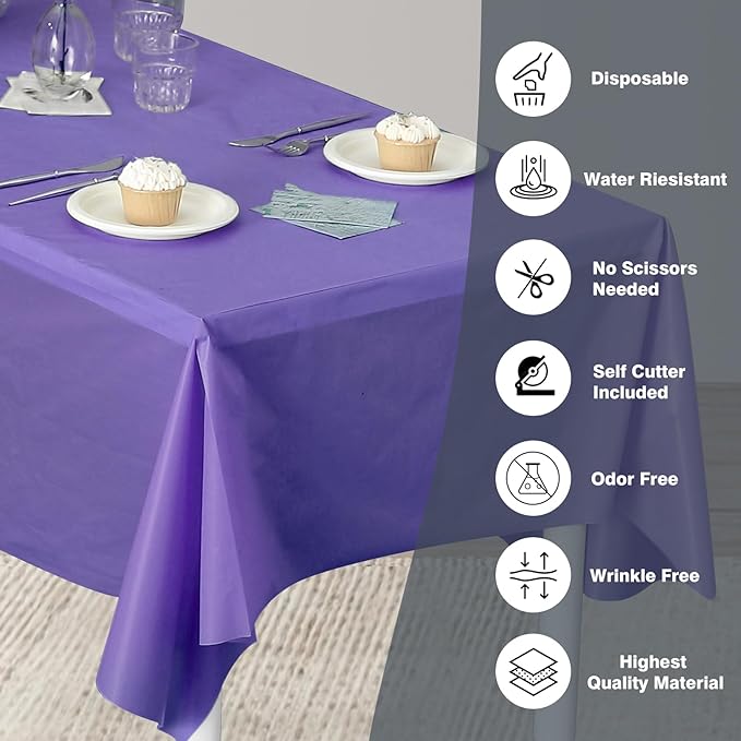Craft And Party, 54 in x 300 feet Plastic Table Cover Roll for Party, Banquet, Picnic, Kids Activities for Any Size and Shape Table (Purple, 54" x 300ft)