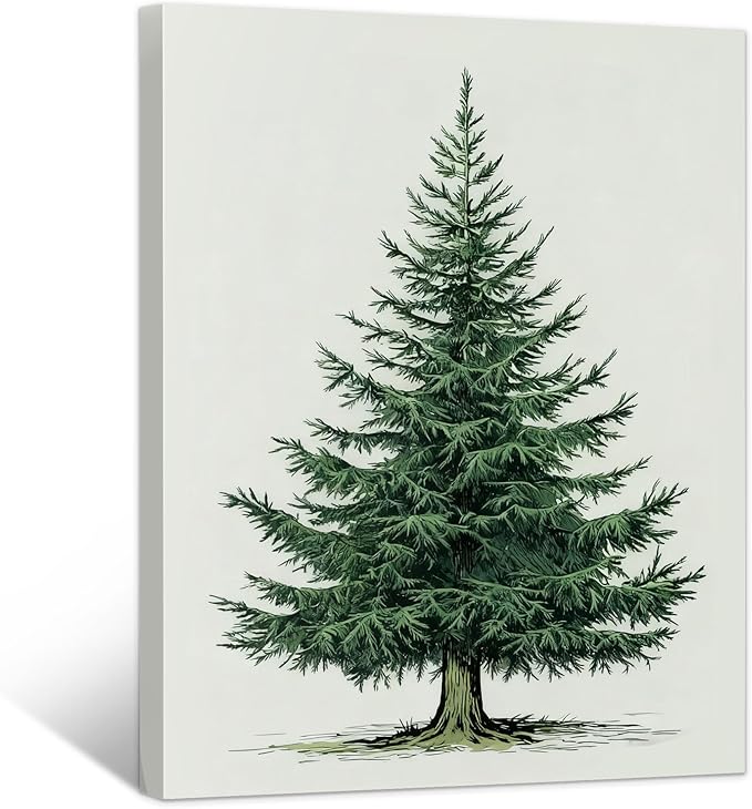Framed Christmas Pictures Wall Decor,Vintage Pine Tree Prints,Winter Christmas Canvas Wall Art Decoration for Bedroom Bathroom Living Room Rustic Xmas Holiday Gifts (Christmas Tree 5, 12'' X 16'')