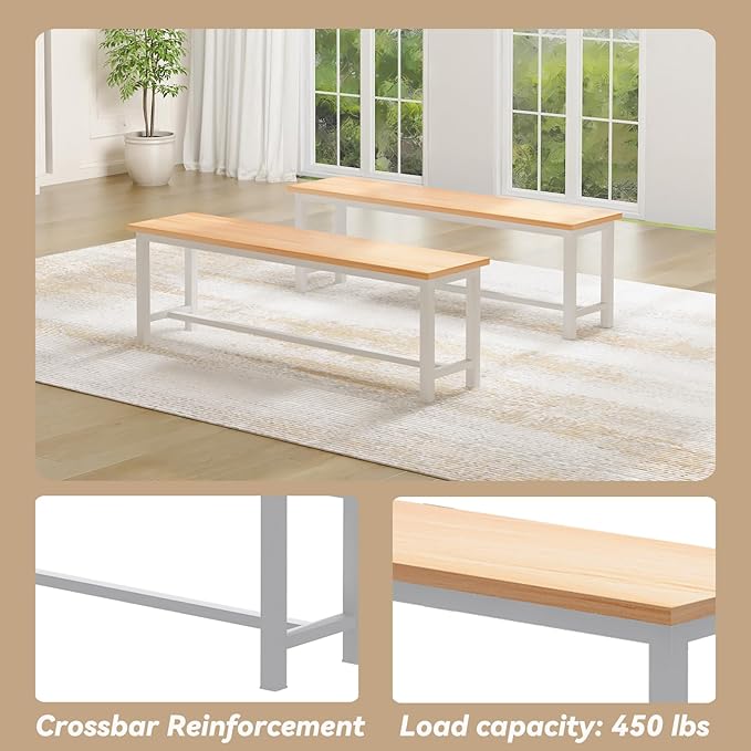 Recaceik Dining Table Set for 4 Kitchen Dining Room Set with 2 Dinner Benches, Farmhouse Breakfast Table for Apartment Small Space, Easy Assembly