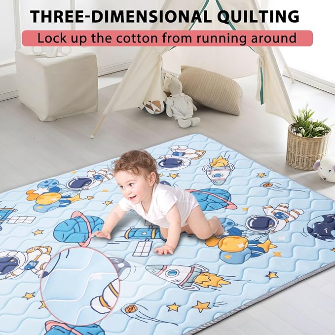Baby Play Mat, 50’’ x 50’’ Soft Baby Floor Mat Thicker Foam Play Mat for Babies, Foldable Baby Playpen Mat Crawling Mat, Non-Slip & Machine Washable, Cushioned Play Mat for Babies (﻿Space Design)