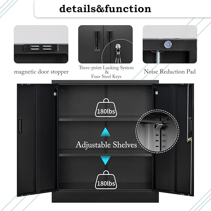 Storage Cabinet, 36 Inch Tall Metal Storage Cabinet with Doors and Shelves,Heavy Duty Metal Cabinet, Pantry Cabinets for Kitchen Storage, Garage Cabinet for Living, Dining Room.