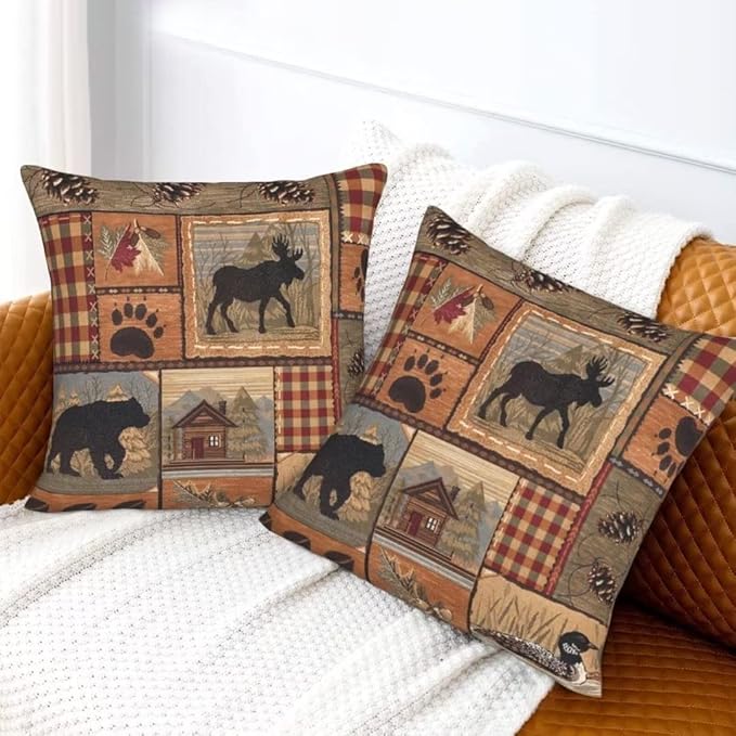 BETGINY Western Bear Throw Pillows Cover 16X16 Inch Pack of 2, Rustic Wildlife Bear Cabin Pillow Covers Linen Square Cushion Animal Deer Pillowscase for Bedroom Home Sofa Decoration
