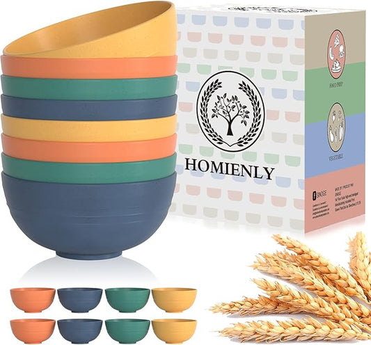 Homienly Bowls for Kitchen Cereal Bowls Wheat Straw Bowls 8 PCS Unbreakable Lightweight Bowl Set Microwave and Dishwasher Safe Bowl,Reusable Bowl for Serving Soup,Oatmeal,Ramen,Salad(Multi, 26 OZ)